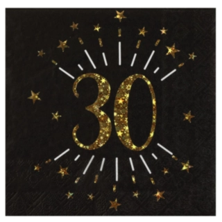 30 År Servetter Guld/Svart