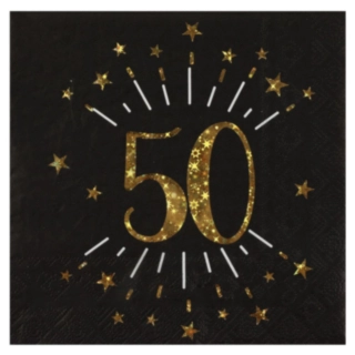 50 År Glitter Servetter Guld/Svart