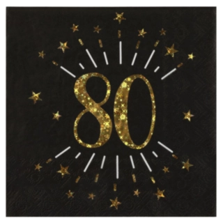 80 År Servetter Guld/Svart