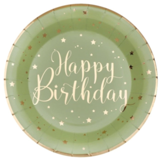 Happy Birthday Papperstallrikar Olivgrön