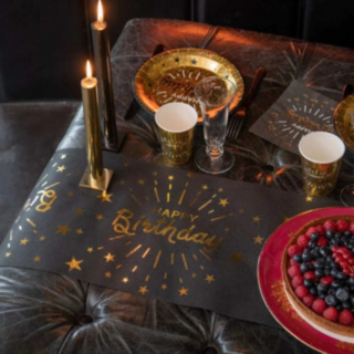 Happy Birthday Bordslöpare Guld/Svart