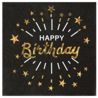 Happy Birthday Servetter Svart/Guld