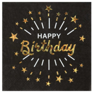 Happy Birthday Servetter Svart/Guld