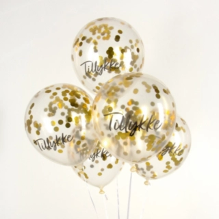 Tillykke Konfettiballonger Guld