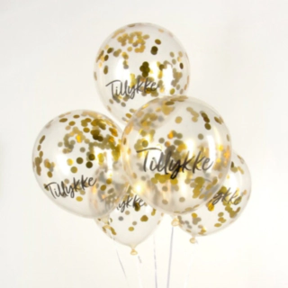Tillykke Konfettiballonger Guld