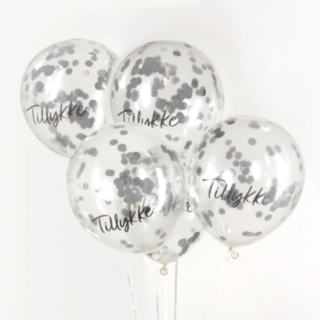 Tillykke Konfettiballonger Silver