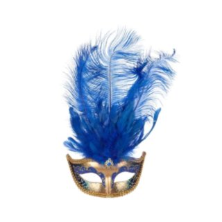 Venedig Mask Med Fjädrar Blå