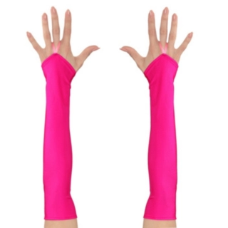Neon Satin Handskar Rosa