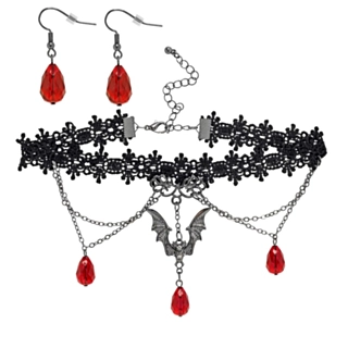 Bloddroppe Choker & Örhängen Svart/Röd