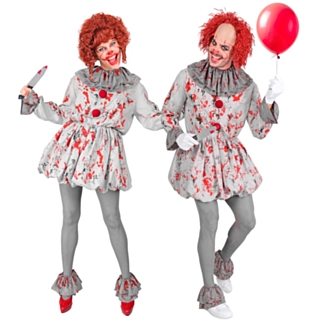 Blodig Horror Clown Maskeraddräkt Grå