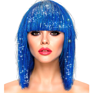 Glitter Disco Peruk Blå