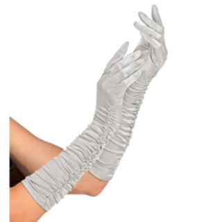 Långa Satin Plisséhandskar Silver