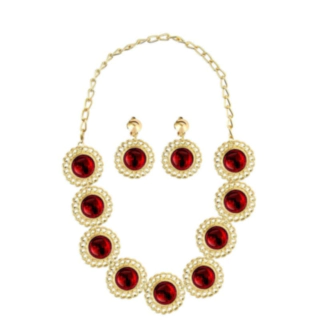 Renässans Örhängen & Halsband Röd