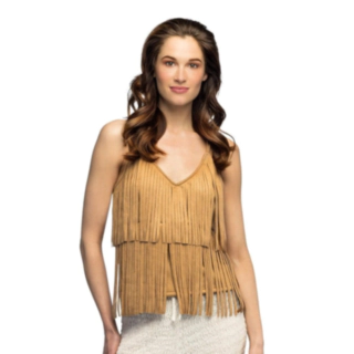 Beige bohotopp med fransar