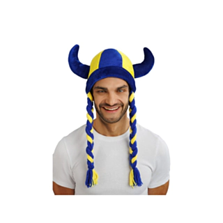 Svensk Vikingehjelm Med Fletninger Blå/Gul