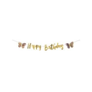 Fjäril Happy Birthday Girlang Rosa/Lila/Guld