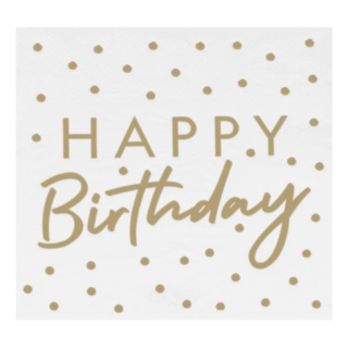 Happy Birthday Servetter Vit/Guld