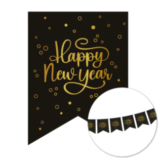 Happy New Year Vimpelgirlang Svart/Guld