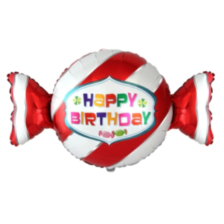 Happy Birthday Godis Folieballong Röd/Vit