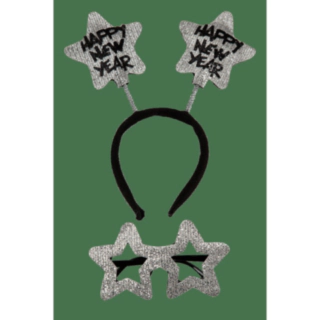 Happy New Year Hårband & Stjärnglasögon Silver