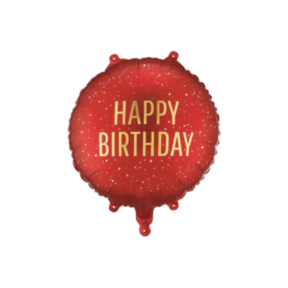 Happy Birthday Rund Folieballong Mörkröd