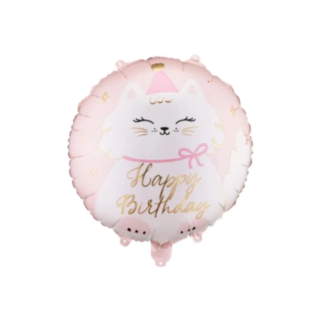 Happy Birthday Katt Folieballong Ljusrosa