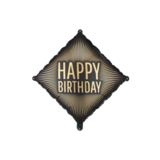 Happy Birthday Kvadrat Folieballong Svart/Guld