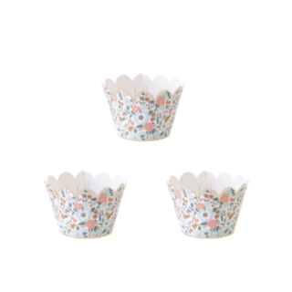 Blommiga cupcake wrappers vit/guld