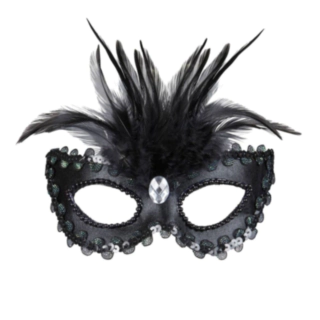 Venedigmask med fjädrar svart