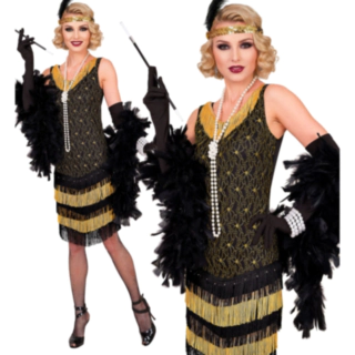 20'er Flapper Kjole Sort/Guld