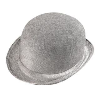 Silverglittrig bowlerhatt