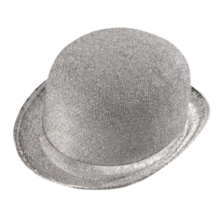 Silverglittrig bowlerhatt