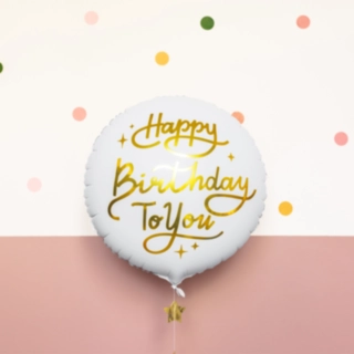 Rund Happy Birthday Folieballong Vit/Guld