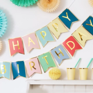 Guldkantad Happy Birthday Flaggirlang