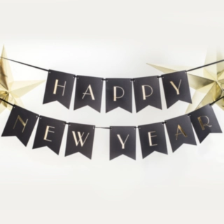 Happy New Year Flaggirlang Svart/Guld