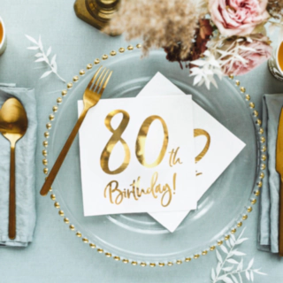 80-års Servetter Guld/Vit