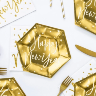Happy New Year Papptallrikar Guld