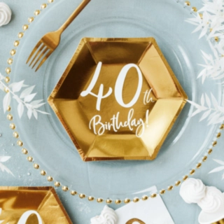 40th Birthday Papptallrikar Guld
